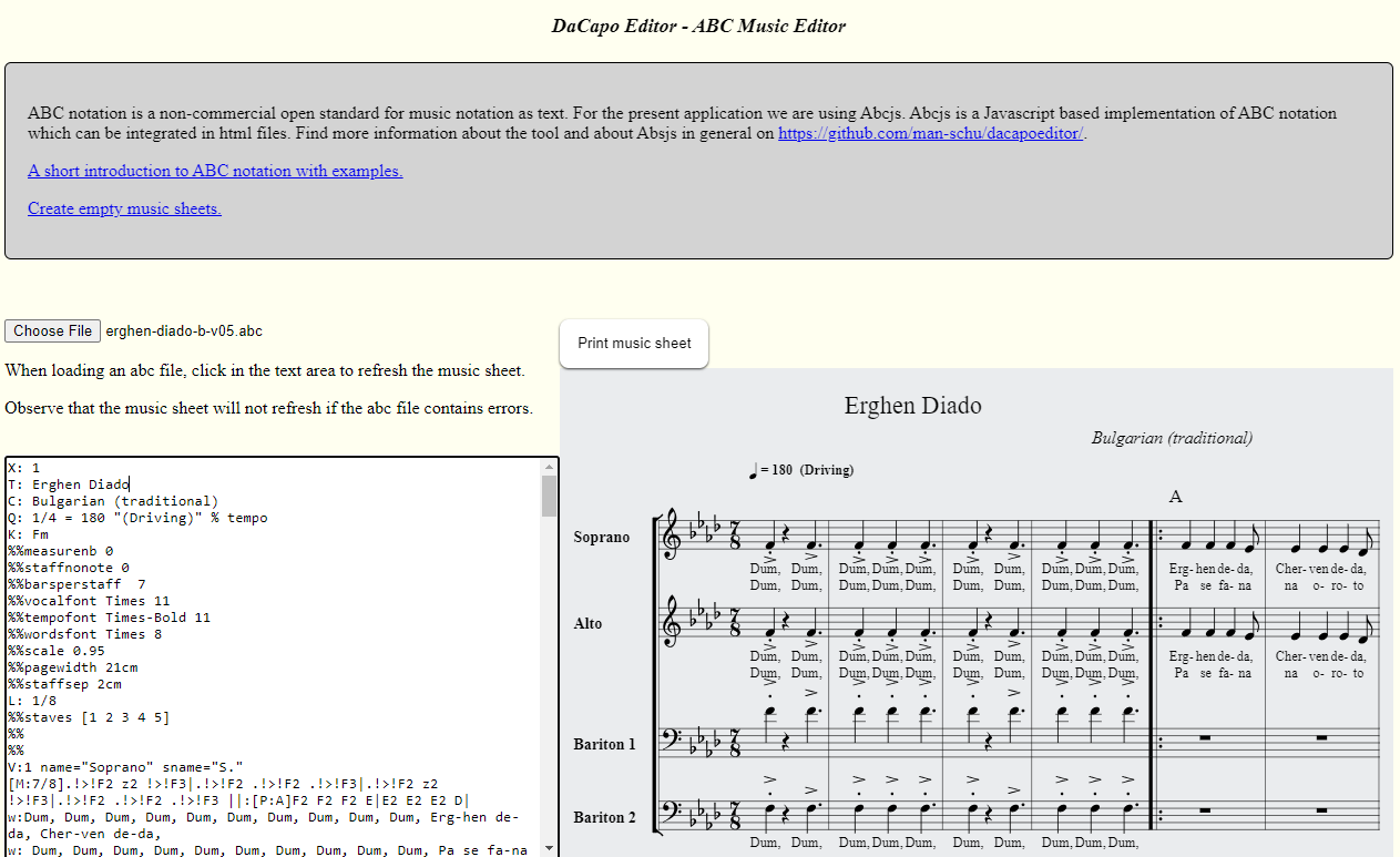 Dacapo Music Sheet Editor